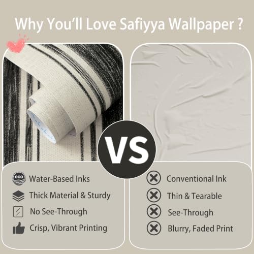 Safiyya Peel and Stick Wallpaper Black and Cream White 17.3"x393" Hand-Painted - Image 6