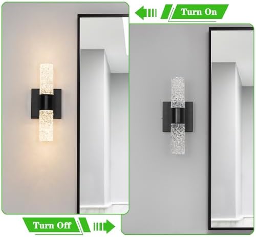 Black Sconces Wall Decor Set of 2, Crystal Bathroom Vanity Light Fixture - Image 7