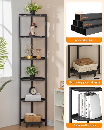 Hzuaneri Corner Shelf Stand 6-Tier Corner Bookshelf Storage Standing Shelf - Image 7