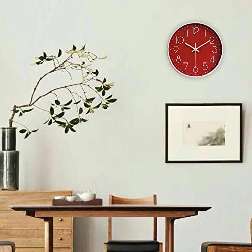 Wall Clocks Battery Operated Non-Ticking Red Clock 12 Inch Kitchen Wall Clock - Image 6