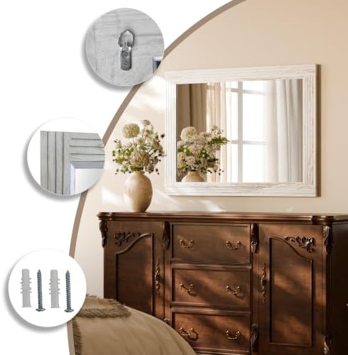 Rectangular Wall Mirror 36" x 24", Solid Wood Frame Bathroom Mirror - Image 6