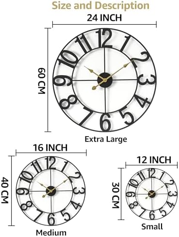 Sorbus Large Wall Clock, Metal Frame, Battery Powered - Image 7