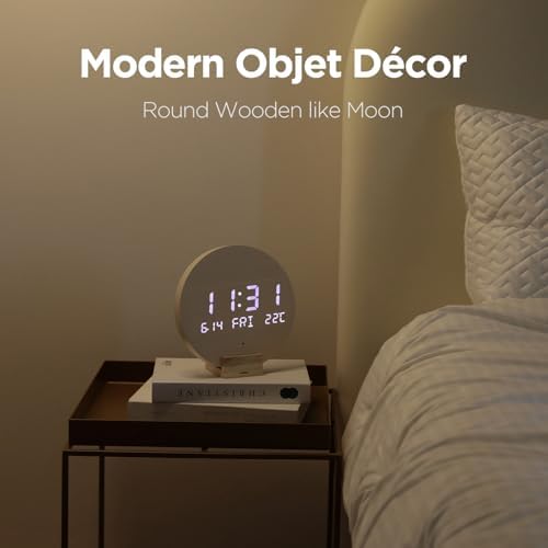 mooas Wood Moon Cordless Mini Digital LED Wall Clock, Temperature - Image 6