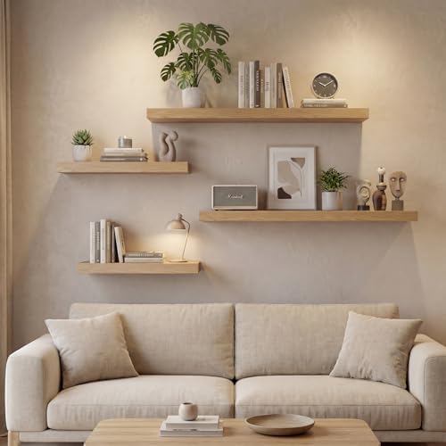 35.43in Oak Floating Shelves Set of 2, Wall Mounted - Image 7