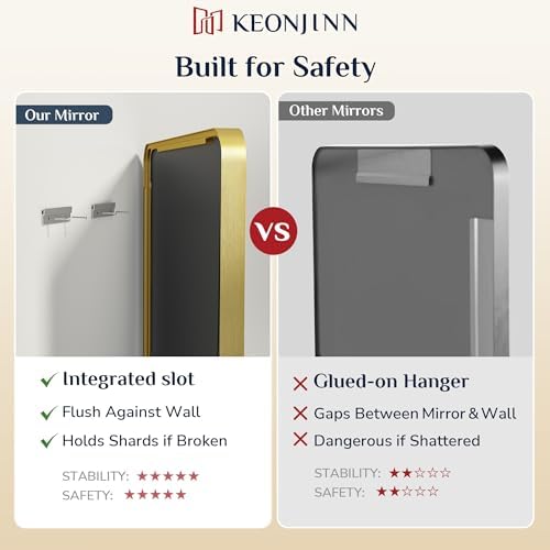 Keonjinn 40 x 24 Inch Gold Bathroom Mirrors - Image 6