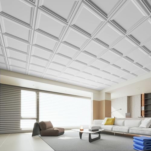 WOWSTAR 12-Pack 24"x24" Drop Ceiling Tiles, Waterproof Glue up Ceiling Panels - Image 7
