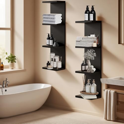 4 Tier Wall Shelf Unit, Vertical Column Floating Storage Home Decor Organizer - Image 7