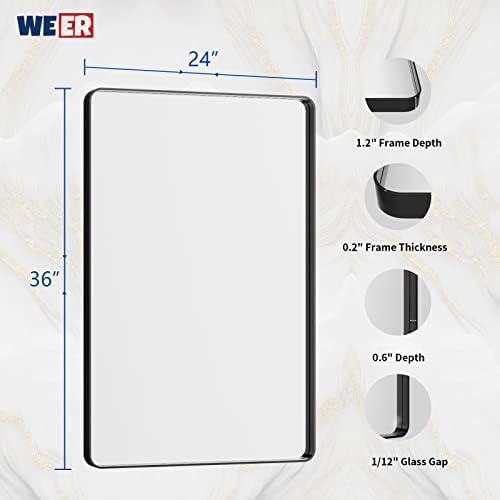 WEER Black Bathroom Vanity Mirror 24X36 Inch - Image 6