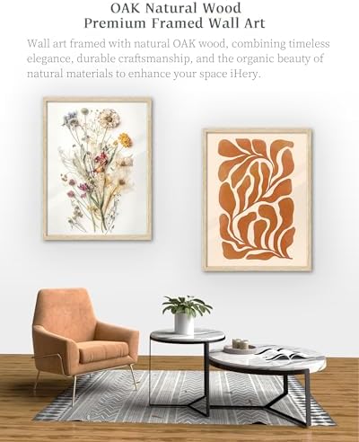 iHery 16x20in Natural OAK Wood Framed Burnt Orange Botanical Wall Art - Image 7