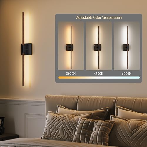 30 Inch Walnut Black Battery Operated Wall Sconces - Image 7