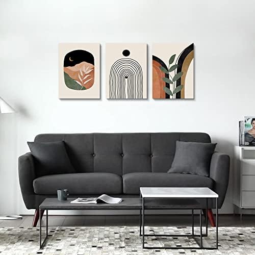 Boho Wall Art Prints Set of 3, Neutral Abstract Geometric Canvas Artwork - Image 6