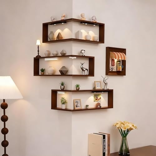 Smart Corner Shelves that Light up Your Space, Wooden Wall-Mounted Corner Shelf - Image 6