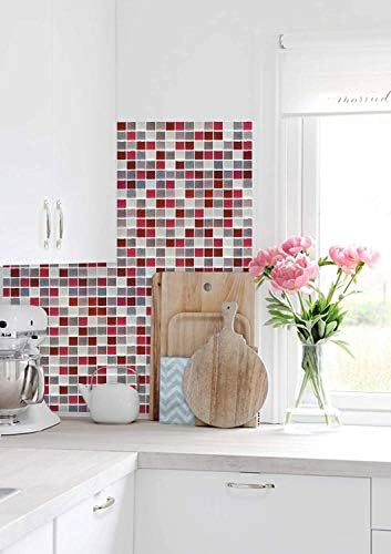Yoillione 3D Mosaic Tile Sticker Removable Wallpaper Tile Red, 3D Self Adhesive - Image 6