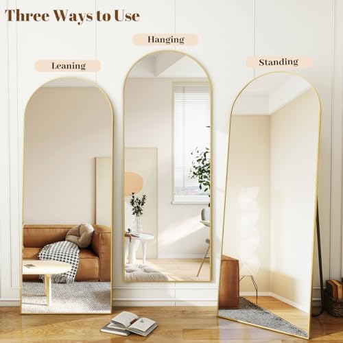 Koonmi 34"x76" Arched Full Length Mirror, Hanging or Leaning Wall-Mounted - Image 6