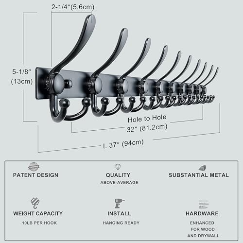Dseap Coat Rack Wall Mount 37”, Heavy Duty 12-Gauge Base vs Flimsy 1mm - Image 6