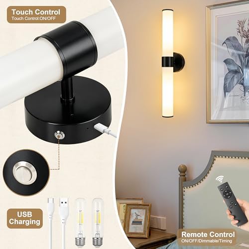 Black Battery Operated Wall Sconces Set of 2 - Image 7