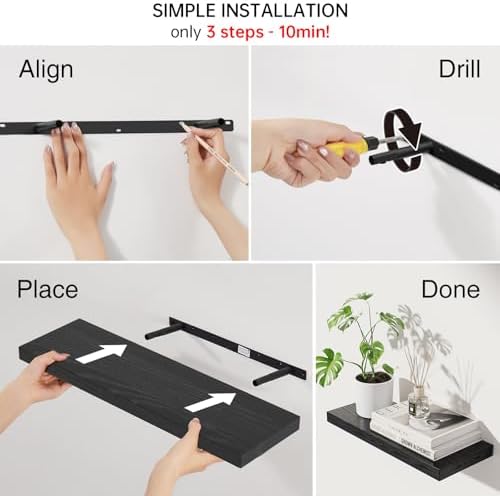 BAYKA Black Floating Shelves 22.5in, Wall Mounted - Image 6
