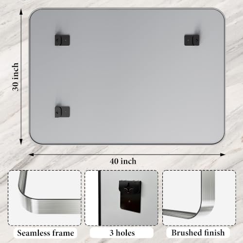 40X30 Inch Silver Metal Framed Bathroom Mirror - Image 6