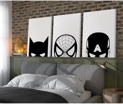 Baccone Spiderman Wall Art Boys Room Canvas Wall Decor Black White Wall Art - Image 7