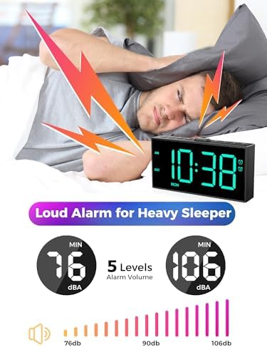 Digital Alarm Clock for Heavy Sleepers, 7.5-Inch RGB Display, Dual Alarms - Image 6