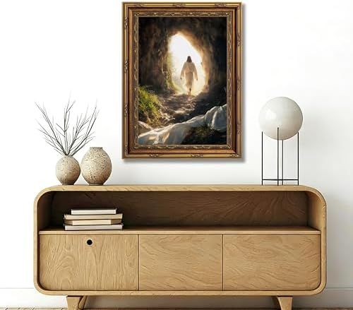 3D Textured Canvas Wall Art Vintage Carved Gold Frame Christian Jesus - Image 7