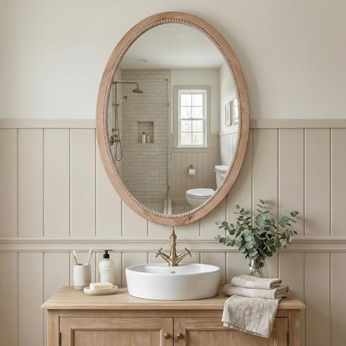 sawsile Oval Wood Mirror, 20x30 Farmhouse Vanity Boho Bathroom Wall Mirrors - Image 7
