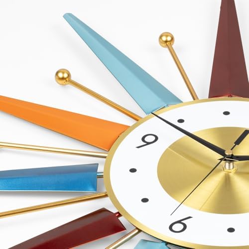 Large Starburst Wall Clock for Living Room Decor 24 Inch Metal Decorative Mid - Image 7