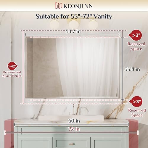 Keonjinn 55 x 36 Inch Beveled Bathroom Mirror - Image 7