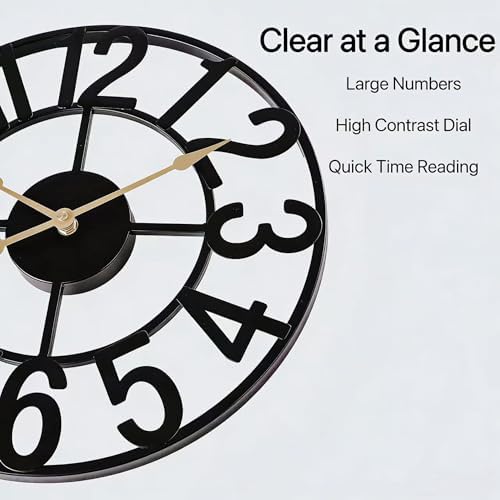 30 Inch Oversized Wall Clock, Battery Operated Silent Non Ticking Black Metal - Image 7