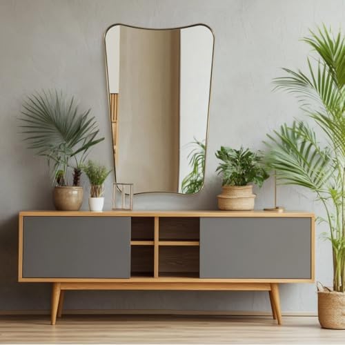 ANDY STAR Gold Vanity Mirror, 26x38 Inch Brushed Gold Asymmetrical Wall Mirror - Image 6