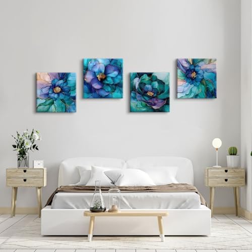 Abstract Wall Art Teal Blue and Gold Pictures Wall Decor Turquoise Floral - Image 6