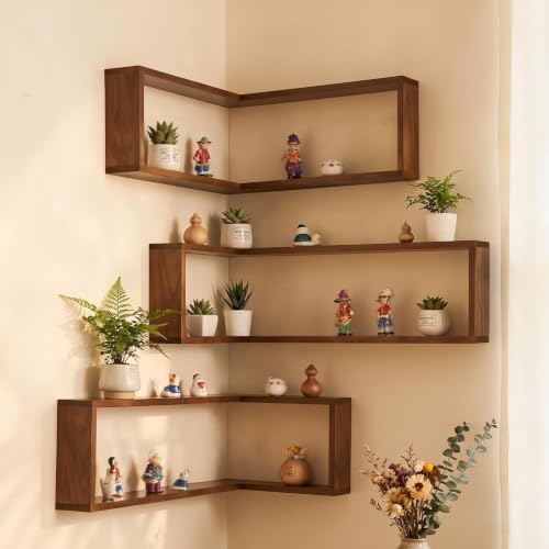 Corner Floating Shelves Wall Mounted Set of 3, Wooden Wall Corner Shelf Display - Image 6