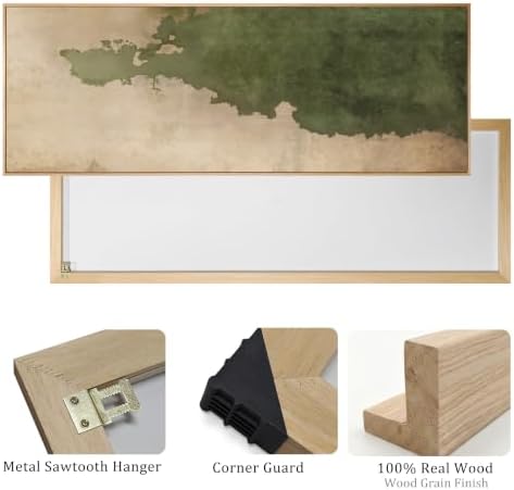Large Framed Beige Green Abstract Vertical Wall Art - Image 7