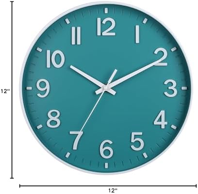 HZDHCLH 12 Inch Silent Wall Clock Battery Operated Non Ticking Teal - Image 7