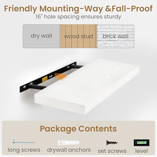 Fun Memories 48 Inch Floating Shelves in White, 9.3 Inch Deep Wall Shelves - Image 6