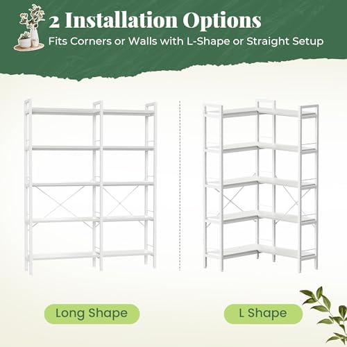 Huuger 5 Tier Bookshelf, L Shaped Corner Bookshelf - Image 7
