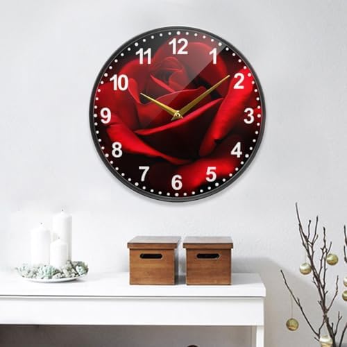 ALAZA Red Rose Flower Black Wall Clock Battery Operated Silent Non Ticking - Image 7