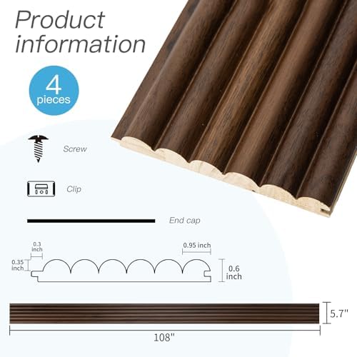 Art3d 108 x 5.7 Inch Fluted Wood Textured Slat Wall Panel, Beaded Walnut - Image 7
