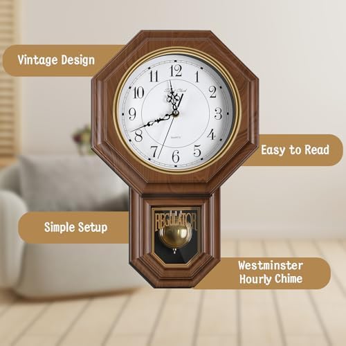 Pendulum Wall Clock, Imitation Wood Plastic Regulator Wall Clocks - Image 6