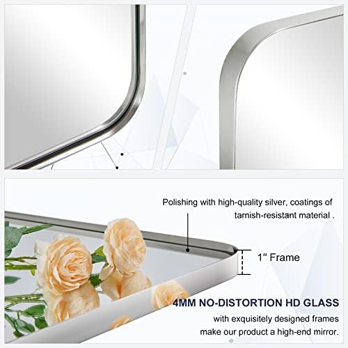 ANDY STAR Chrome Mirror for Bathroom, Rectangular Stainless Steel Rounded - Image 6