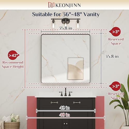 Keonjinn 36 x 36 Inch Brushed Nickel Bathroom Vanity Mirror, Aluminum Frame - Image 6