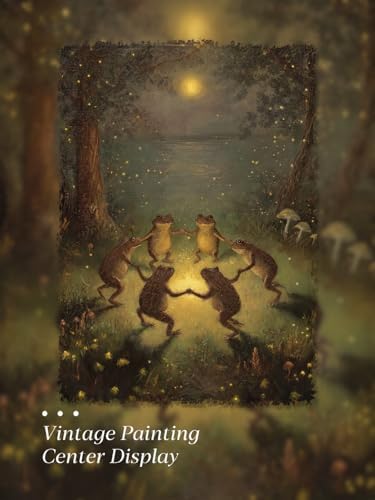 Gold Framed Wall Art, Vintage Whimsical Dancing Frogs Canvas Prints, Moonlight - Image 7