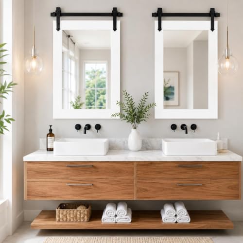Bathroom Mirror for Over Sink 26”x40” Farmhouse Barn Door Mirror Rustic Wood - Image 6