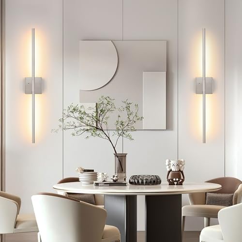 36 Inch Sand-Nickel Battery Operated Wall Sconces Set of 2 - Image 7