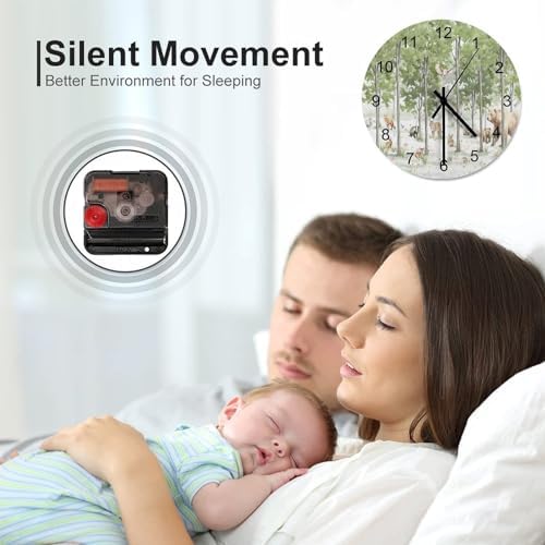 Forest Wood Wall Clock, Cartoon Forest Nature Animal Bear, Rabbit Style Pattern - Image 6