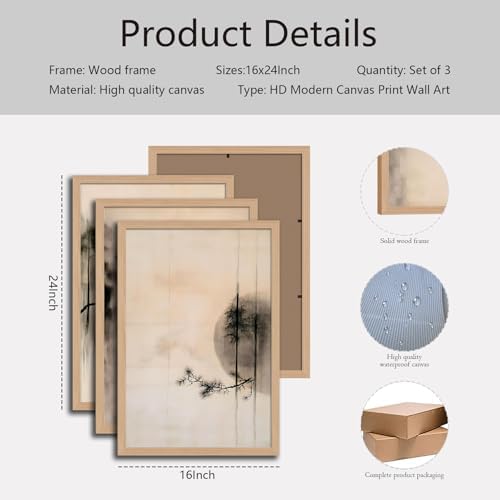 japanese zen wall art set of 3, Scandinavian Pine Tree Canvas Prints - Image 7