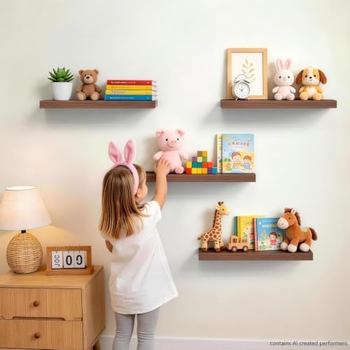 BAYKA Walnut-Like Floating Shelves 15.7in, 3 Pack, Wall Mounted Wall Decor - Image 6