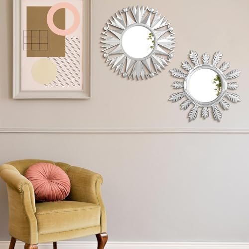 Dandat 4 Pack Round Mirrors for Wall Sunburst Floral Home Decor - Image 7