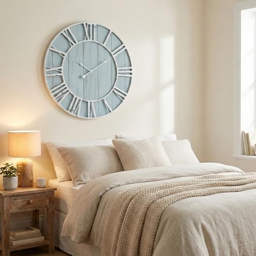 EMAX HOME Large Farmhouse Wall Clock 30 Inch Vintage Blue Wooden Wall Clock - Image 7