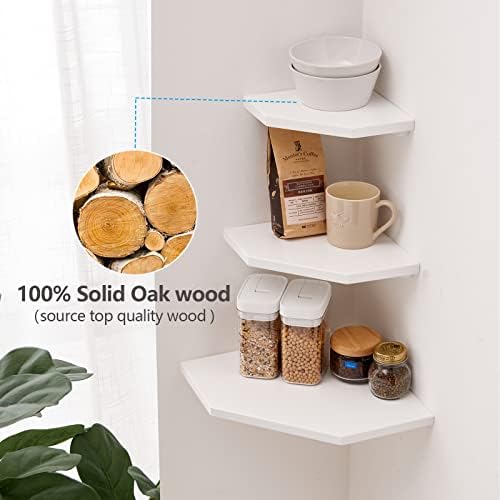 Corner Floating Shelves Set 2 Wire Hole Solid Oak Wood Display Shelf - Image 6